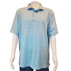 STITCH SZ XL Men's Striped Performance Golf Polo in Light Blue & White